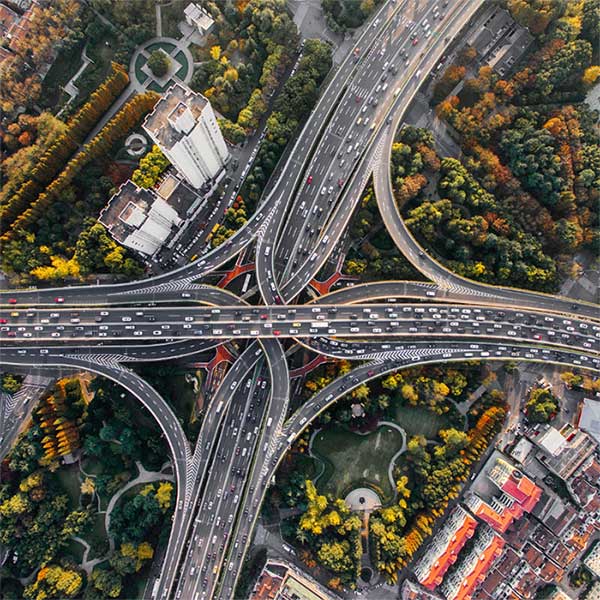 Aerial view of city highway roads