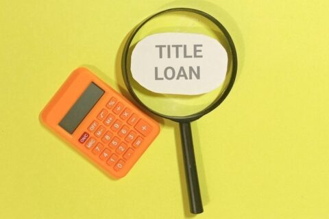 A title loan calculator with a magnifying glass on a yellow background in the DFW Metroplex